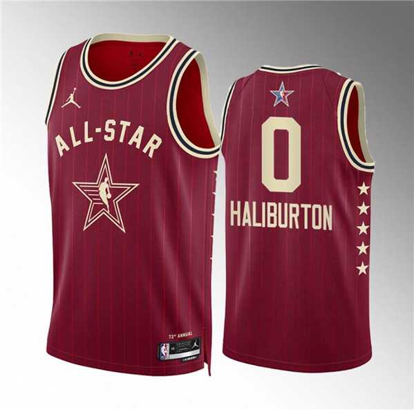Mens 2024 All-Star #0 Tyrese Haliburton Crimson Stitched Basketball Jersey->->NBA Jersey